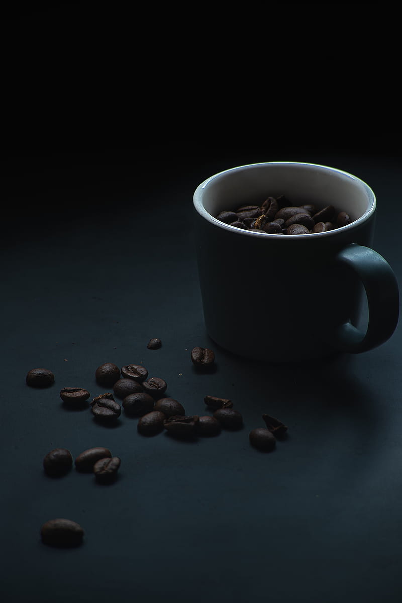 Coffee beans, beans, cup, coffee, dark, HD phone wallpaper | Peakpx