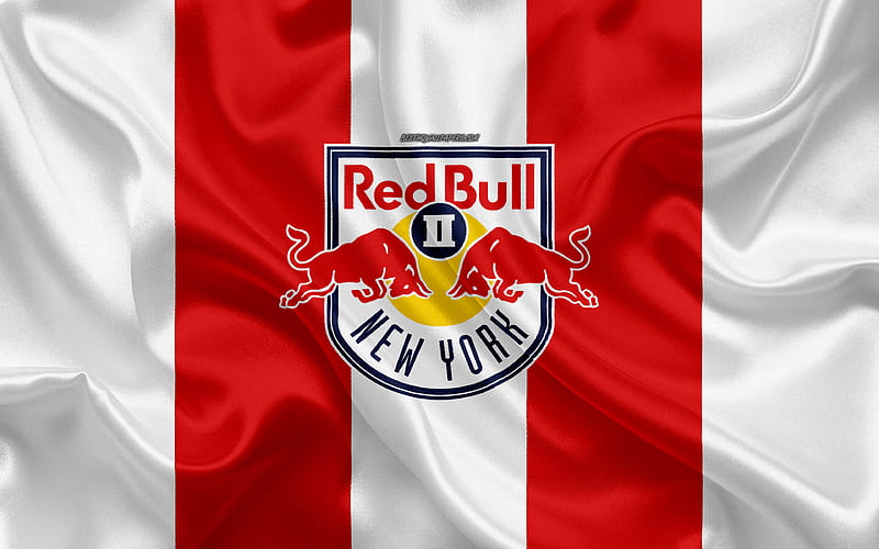 New York Red Bulls 2, NYRB II American football club, logo, white-red flag, emblem, USL Championship, New Jersey, USA, USL, silk texture, soccer, United Soccer League, HD wallpaper