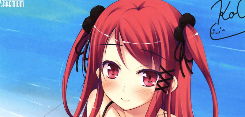 Anime, water, long hair, blush, HD wallpaper