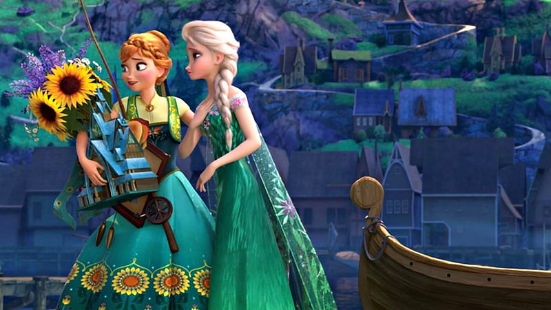 Frozen Fever (2015), dress, anna, movie, redhead, yellow, fantasy, boat,  green, HD wallpaper | Peakpx