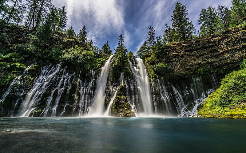 Beautiful waterfall, lake, rocks, forest, mountains, trees, summer, mountain  waterfall, HD wallpaper | Peakpx