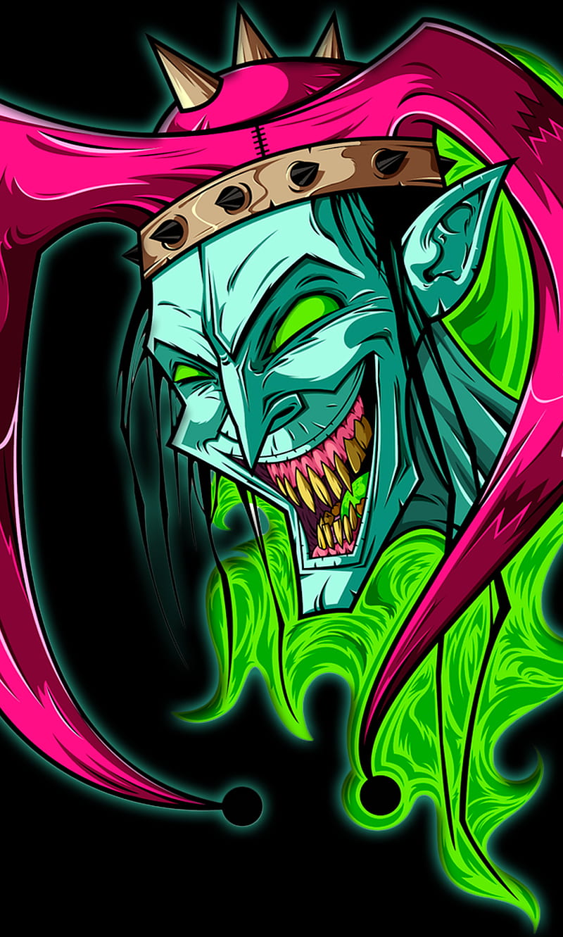 drawn, amazing, colors, cool, crazy, green, harlequin, monster, neon, HD phone wallpaper