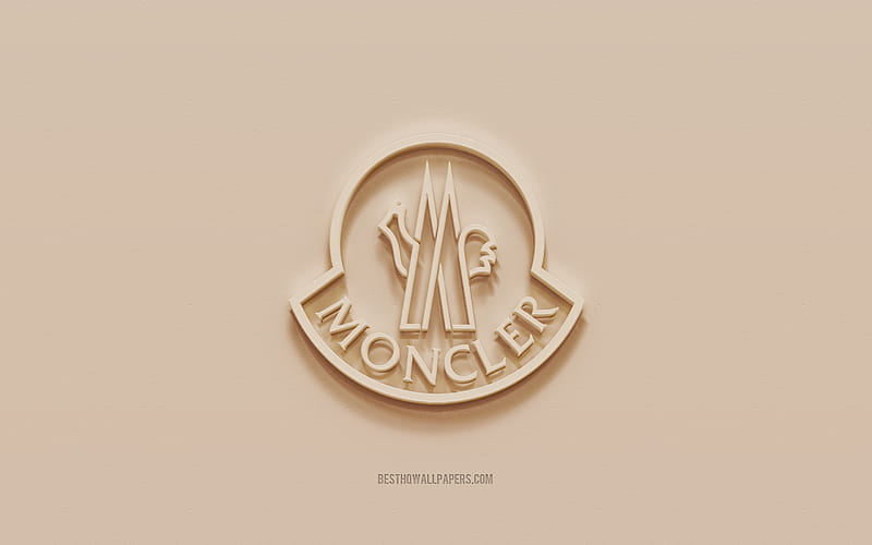 Moncler logo, brown plaster background, Moncler 3d logo, brands, Moncler emblem, 3d art, Moncler, HD wallpaper