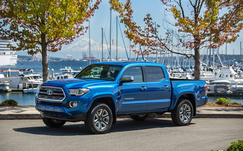 Toyota Tacoma Limited, 2018, blue SUV, pickup truck, United States, Japanese cars, Toyota, HD wallpaper