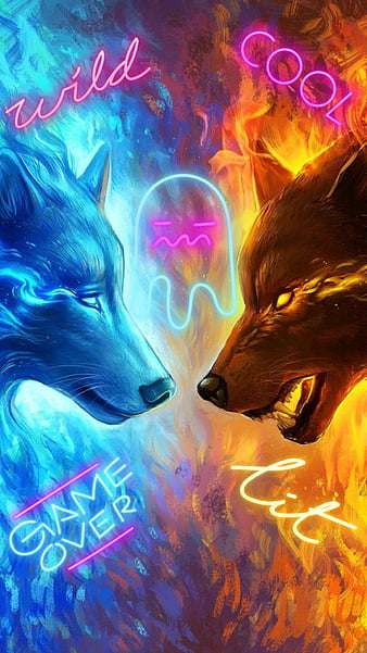 Fire Wolf fire and ice red and blue anime HD wallpaper  Pxfuel