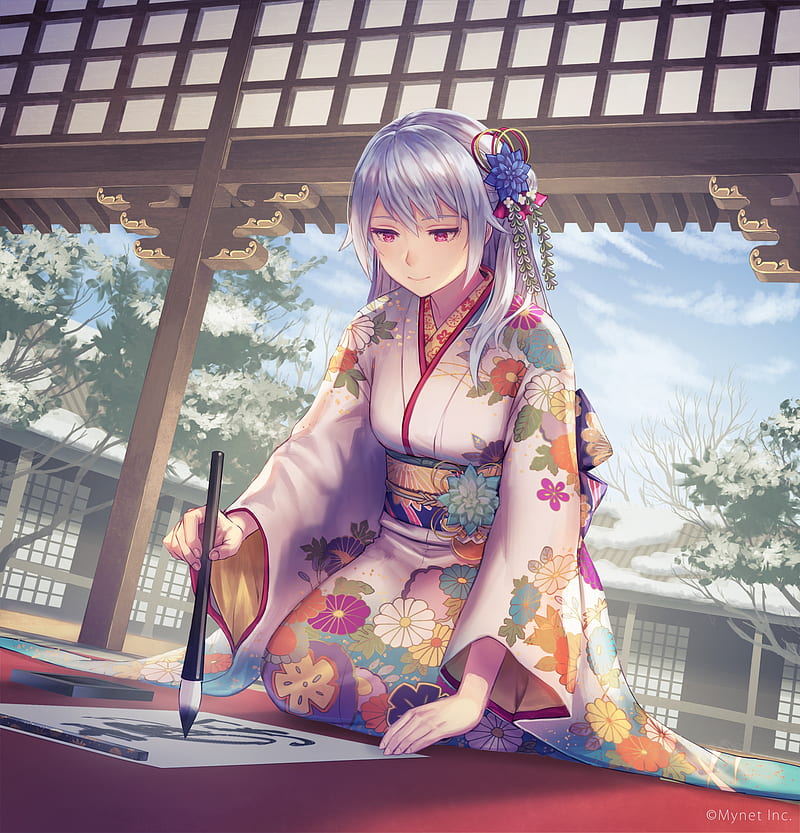 Anime girl, kimono, traditional house, calligraphy, inma x keishou!  ragnabreak Anime, HD phone wallpaper | Peakpx