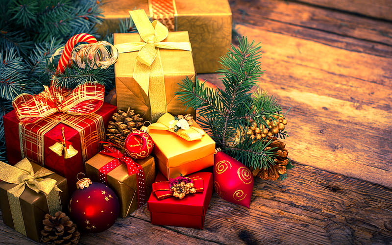 Christmas xmas balls, Happy New year, xmas decoration, candles, gifts, Merry Christmas, xmas, HD wallpaper