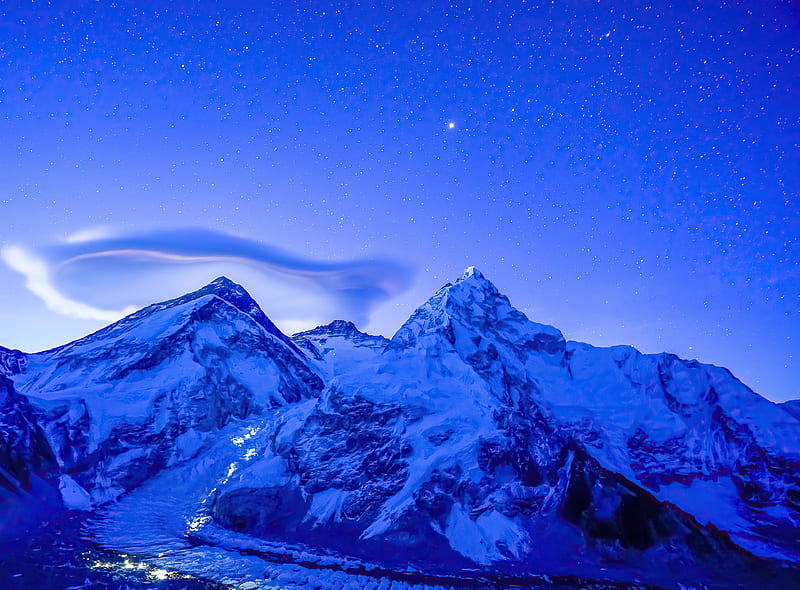 Base Camp Lights Mount Everest , mountains, nature, HD wallpaper