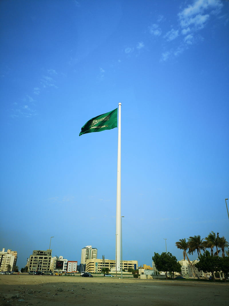 saudi flag in jeddah, flags, flag, jeddah, saudi flag, saudi, HD phone wallpaper