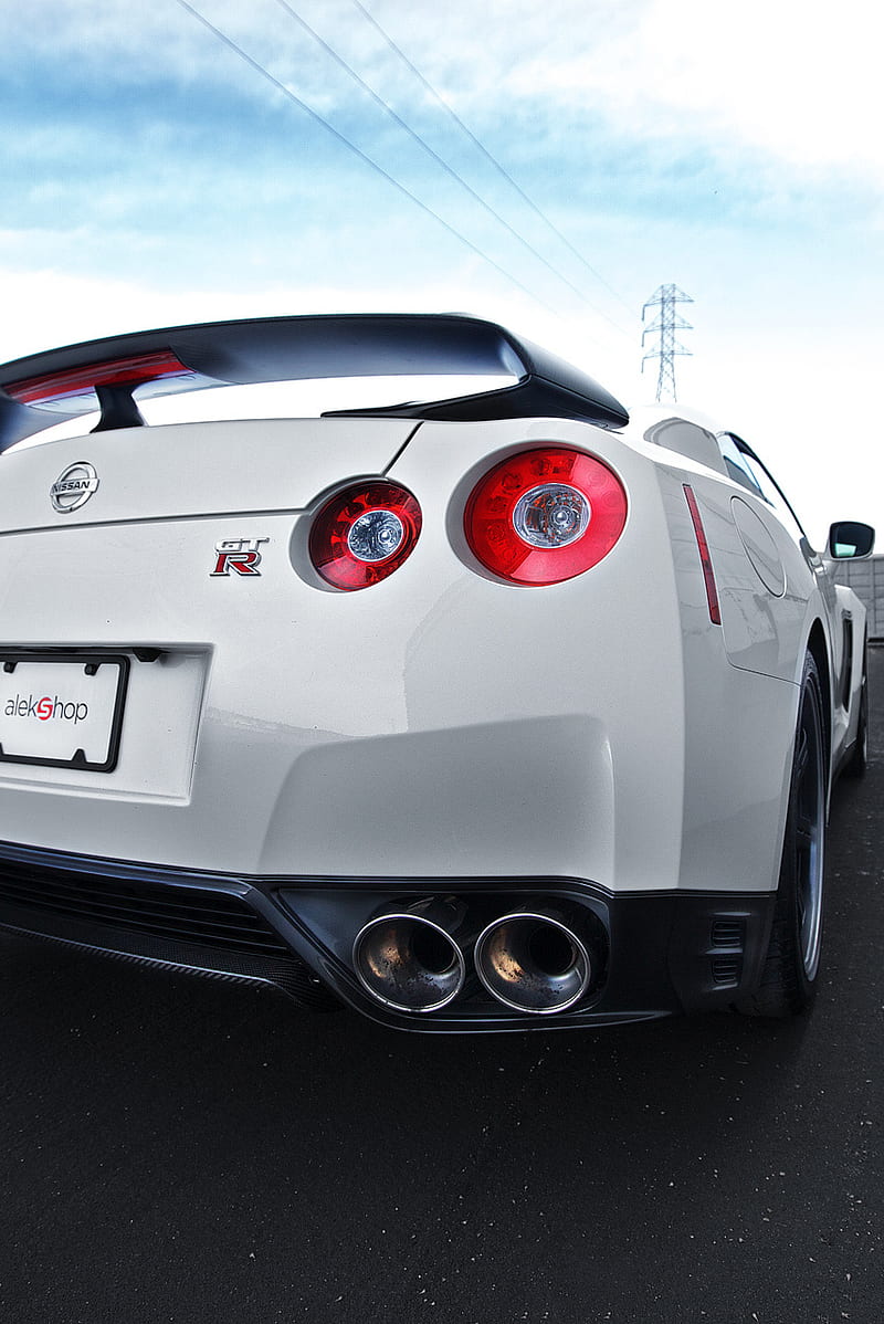 Nissan Gtr, car, drift, exhaust, fast, race, supercoolhot, white, HD phone wallpaper