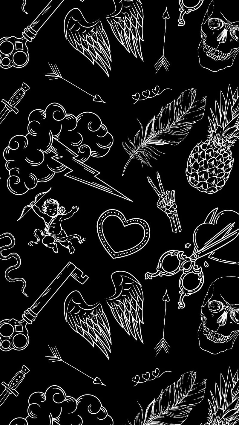 FLASH TATTOO ART, angel, cupid, skeleton, skull, spiritual, wings, HD phone  wallpaper | Peakpx