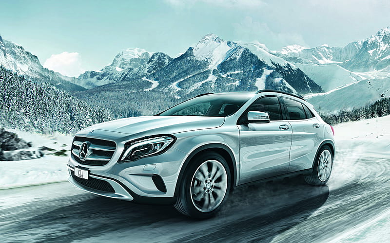 Mercedes-Benz GLA, 2018, New cars, compact SUV, silver GLA, winter, snow, snow riding, Mercedes, HD wallpaper