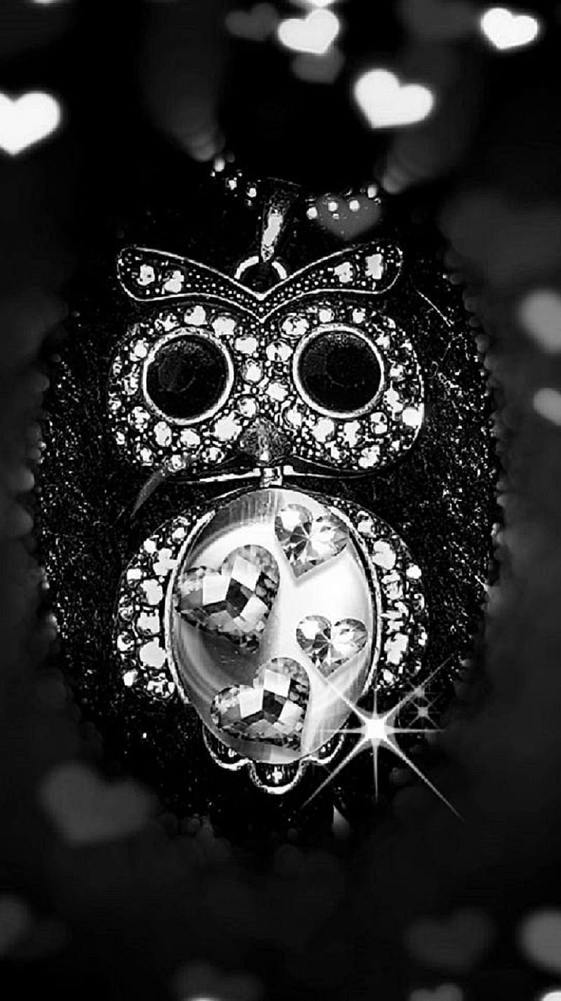 Owl, black, bling, dark, s7, HD phone wallpaper