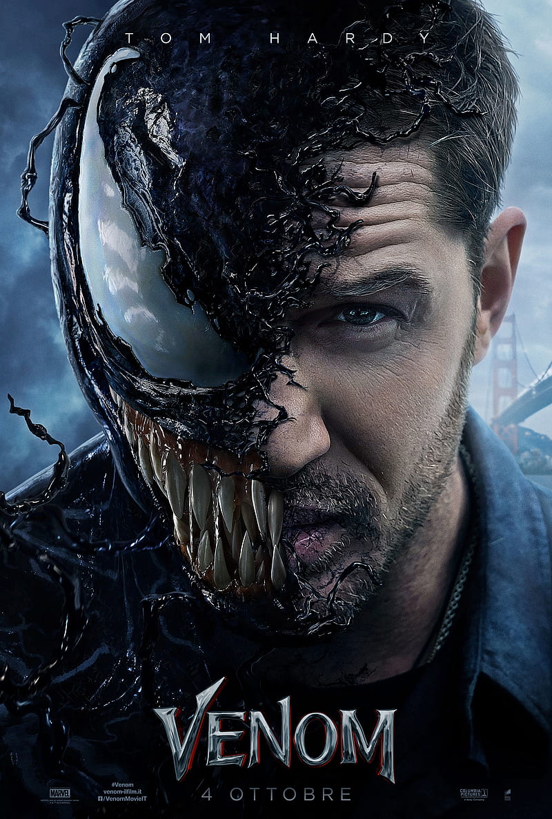 Venom, Tom Hardy, Marvel Comics, transformation, movie poster, HD phone wallpaper
