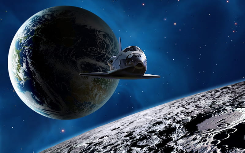 6 CG illustrator universe planet-Earth space shuttle, HD wallpaper