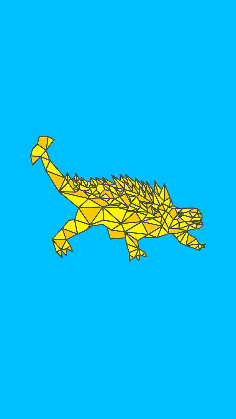 Ankylosaurus Dinosaur, DimDom, Dino, Dinosaurs, art, blue pattern, cool, cute, desenho, geometric, low poly, yellow, HD phone wallpaper