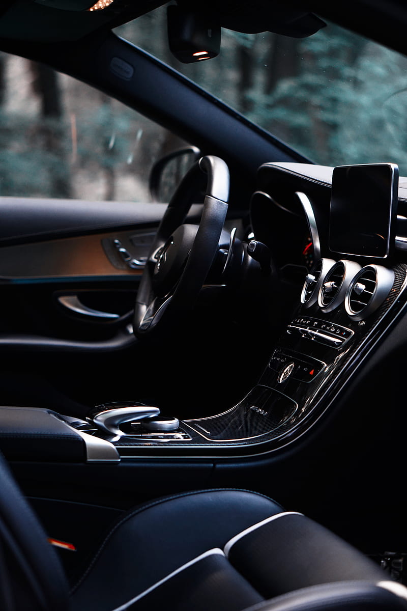 car, salon, interior, black, control panel, steering wheel, HD phone wallpaper