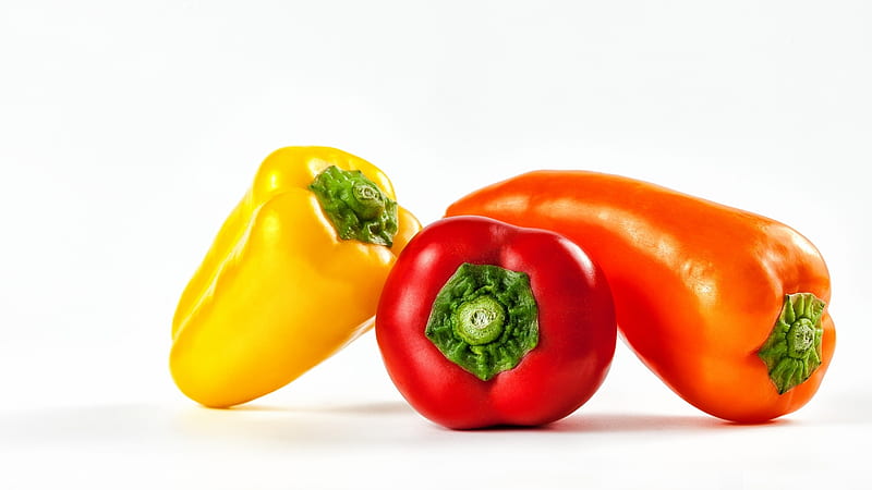 Bell Peppers, Yellow, Red, orange, peppers, HD wallpaper