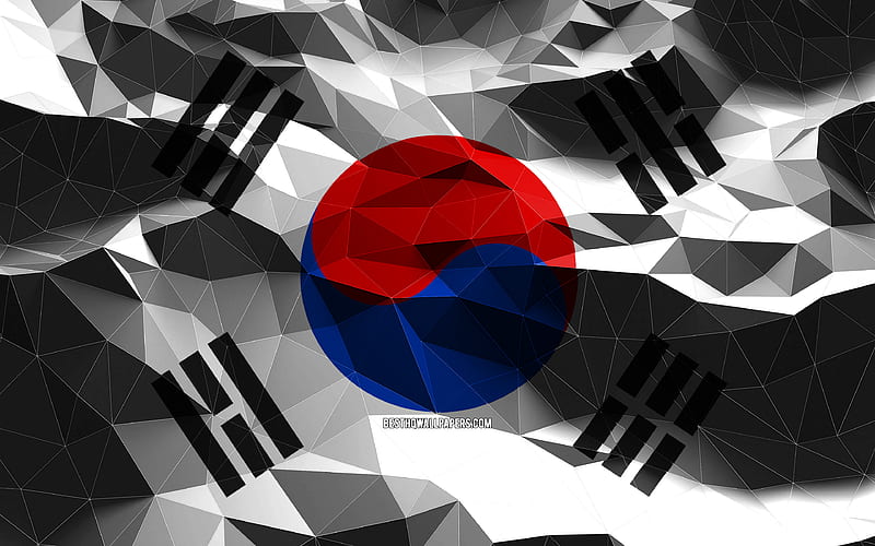 South Korean flag, low poly art, Asian countries, national symbols, Flag of South Korea, 3D flags, South Korea flag, South Korea, Asia, South Korea 3D flag, HD wallpaper
