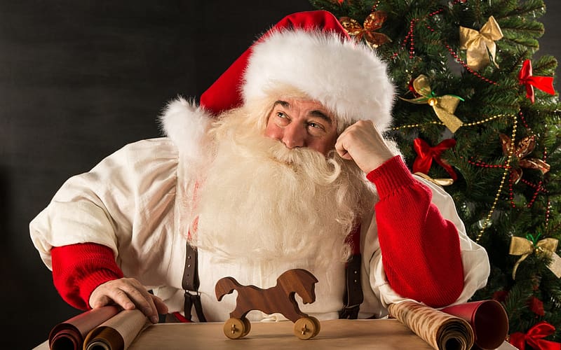 Santa, toy, white, craciun, old man, red, christmas, HD wallpaper