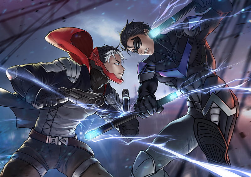 Red Hood VS Nightwing, red-hood, nightwing, superheroes, artwork, , digital-art, HD wallpaper