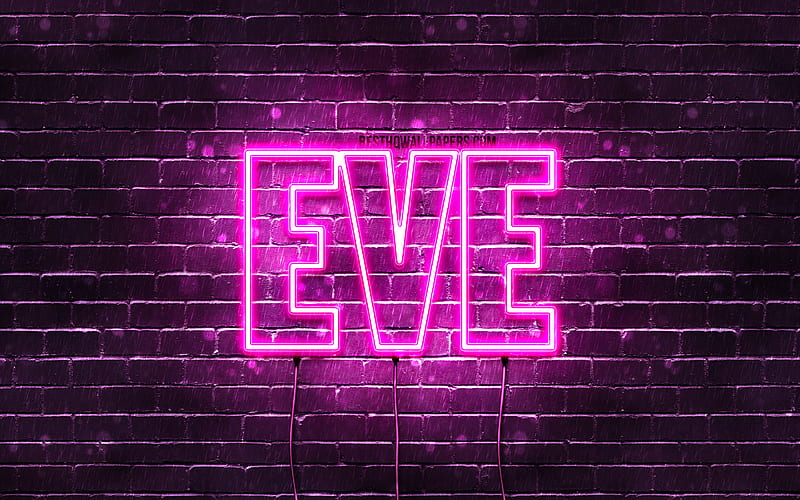 Eve with names, female names, Eve name, purple neon lights, horizontal text, with Eve name, HD wallpaper