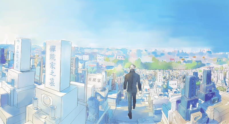 Anime, Jujutsu Kaisen, Boy, Cemetery, Satoru Gojo, White Hair, HD wallpaper