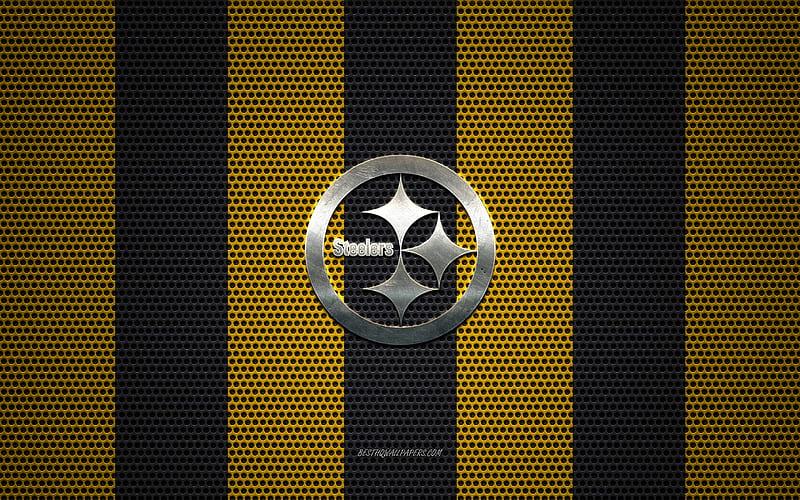 Pittsburgh Steelers logo, American football club, metal emblem, yellow  black metal mesh background, HD wallpaper | Peakpx