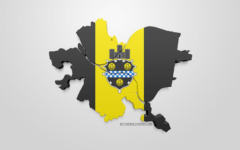 Pittsburgh map silhouette, 3d flag of Pittsburgh, American city, 3d art, Pittsburgh 3d flag, Pennsylvania, USA, Pittsburgh, geography, flags of US cities, HD wallpaper