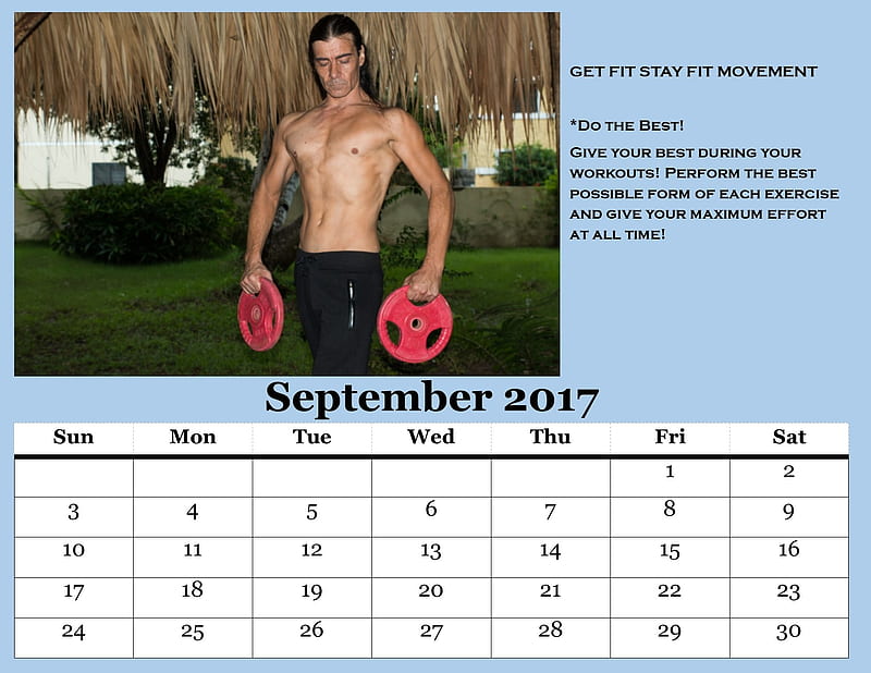 September 2017, get fit stay fit, health, personal trainer, fitness, calendar, exercising, workouts, online training, eat right, love fitness, HD wallpaper
