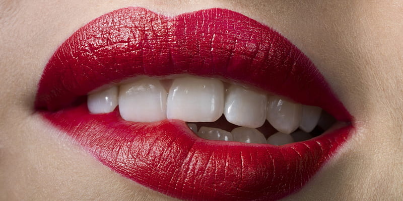 Red, mouth, lips, woman, lipstick, biting, HD wallpaper | Peakpx