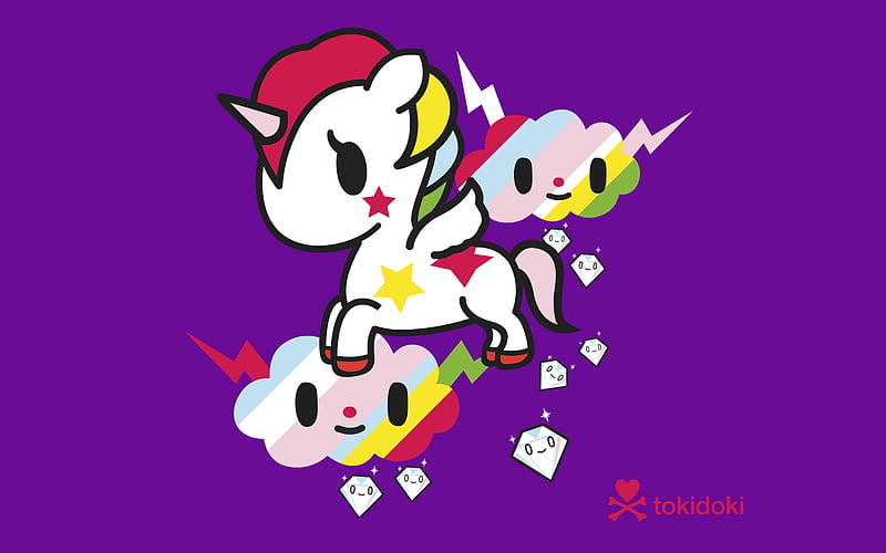 Tokidoki, cloud, rainbow, horse, diamond, sweet, purple, anime, pony, rain, pink, HD wallpaper