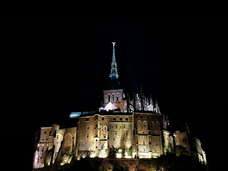 Mont-Saint-Michel, at night, bonito, HD wallpaper