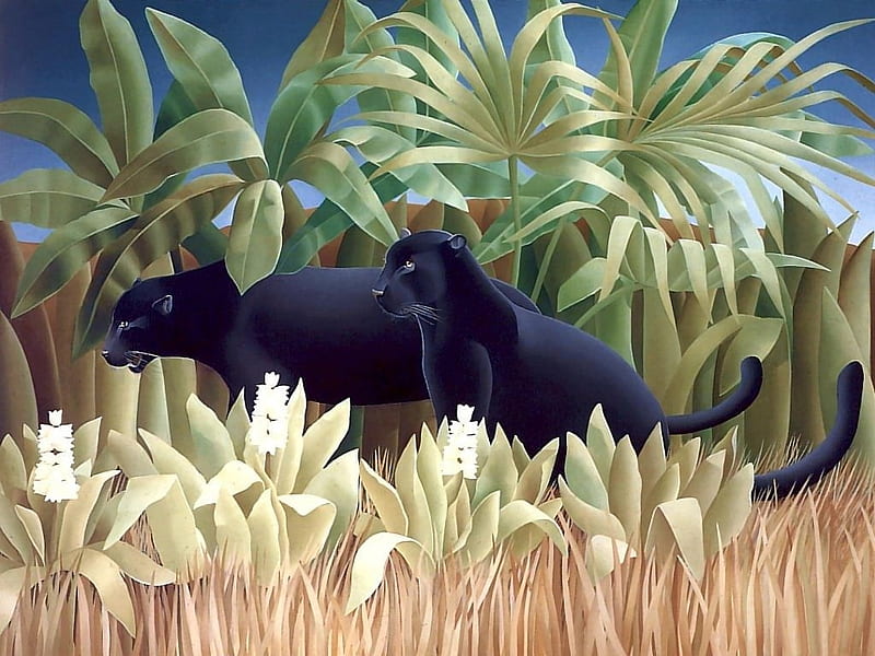 cats-animal-feline-painting-jungle-art-panther, Familie, Wald, Panther, Deutschland, HD wallpaper
