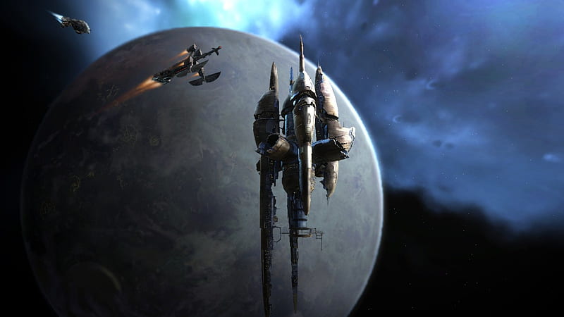 Space Station, ships, planets, moons, space, HD wallpaper