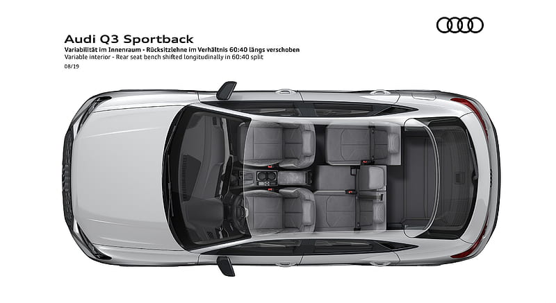2020 Audi Q3 Sportback - Variable interior - Rear seat bench shifted longitudinally in 60/40 split , car, HD wallpaper