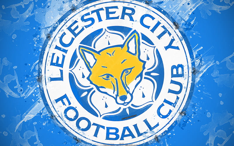 Leicester City FC paint art, logo, creative, English football team, Premier League, emblem, blue background, grunge style, Leicester, England, UK, football, HD wallpaper