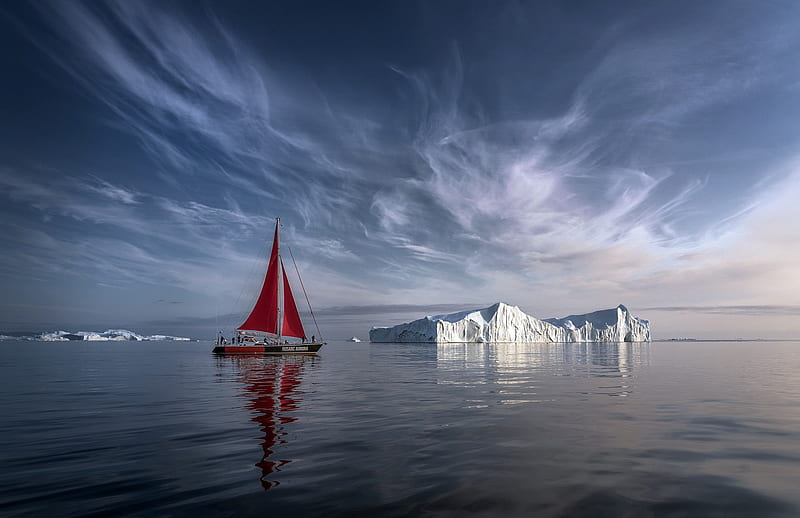 Vehicles, Sailboat, Arctic, Greenland, Ice, Iceberg, HD wallpaper