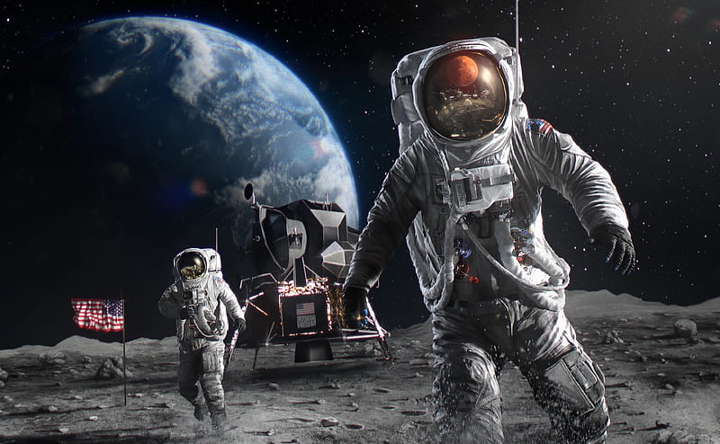 Colonizing the Moon Ultra, Space, Moon, Astronauts, HD wallpaper
