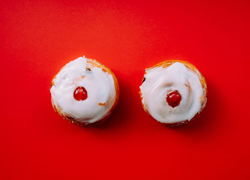 two white frosted cupcakes with cherry toppings, HD wallpaper