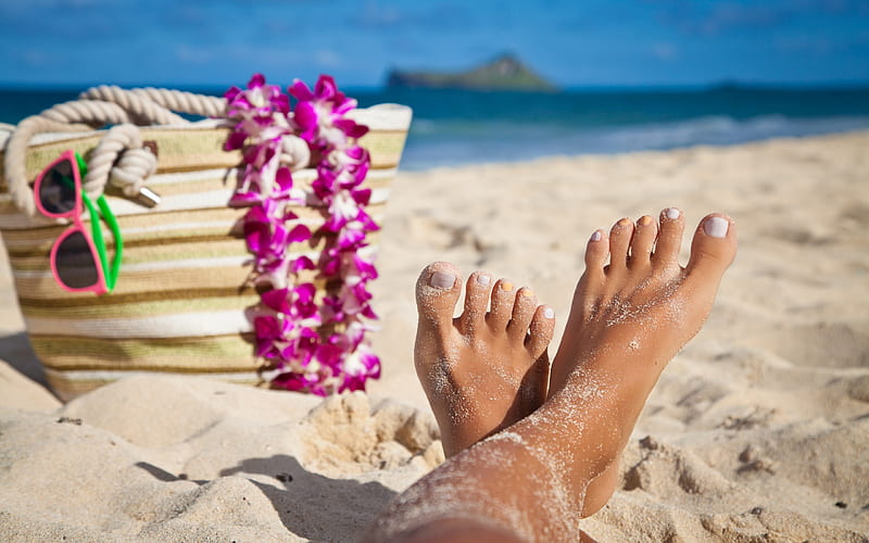 beach, Pacific Ocean, Hawaii, beach accessories, vacation, relaxation, travel concepts, summer, HD wallpaper