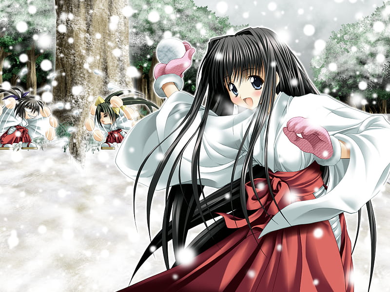 Pelea de bolas de nieve con linda chica anime, pelea de bolas de nieve,  anime miko, Fondo de pantalla HD | Peakpx