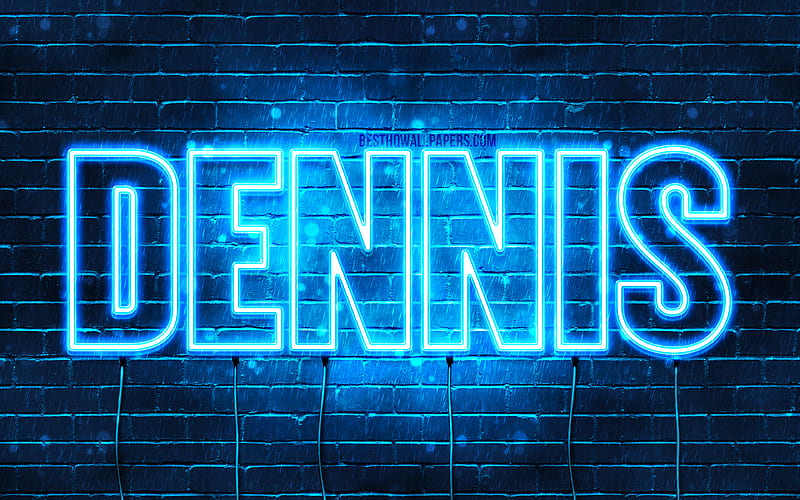 Dennis with names, horizontal text, Dennis name, blue neon lights, with Dennis name, HD wallpaper