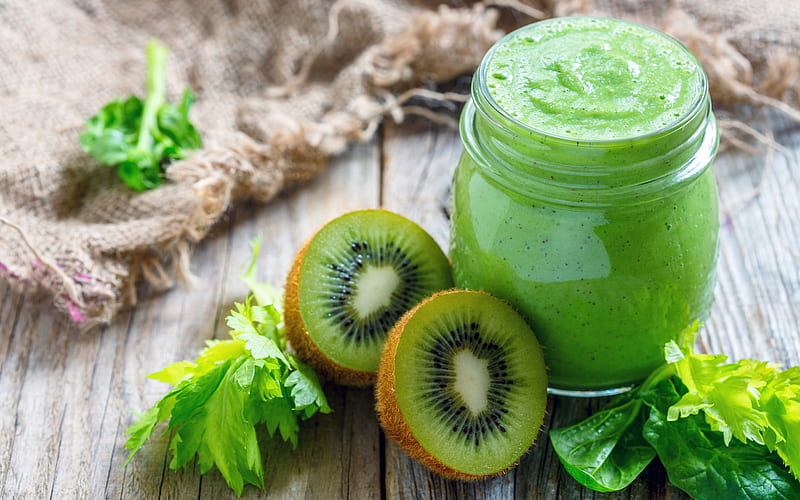 kiwi smoothies, green smoothies, kiwi, healthy drinks, fruit smoothies, smoothie glasses, HD wallpaper