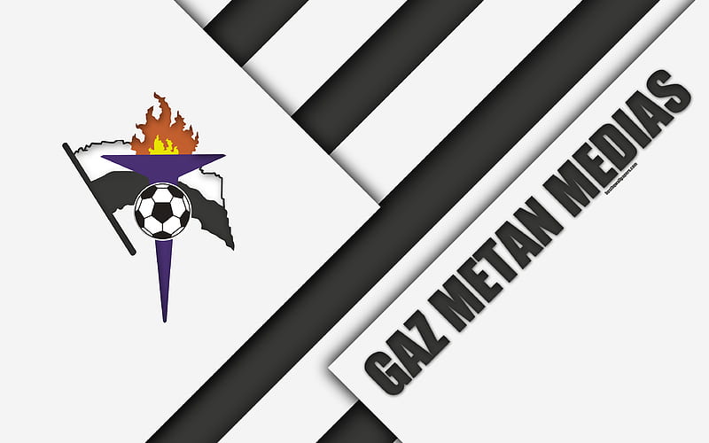 CS Gaz Metan logo, material design, Romanian football club, white black abstraction, Liga 1, Mediash, Romania, football, HD wallpaper