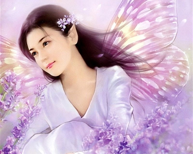 Chinese Girl 48, pretty, bonito, wing, woman, women, nice, fantasy, anime, hot, beauty, anime girl, fairy, female, wings, elf, sexy, cute, girl, purple, oriental, flower, chinese, lady, maiden, HD wallpaper