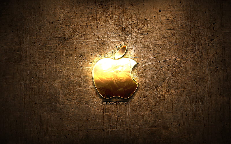 Apple golden logo, creative, brown metal background, Apple logo, brands, Apple, HD wallpaper