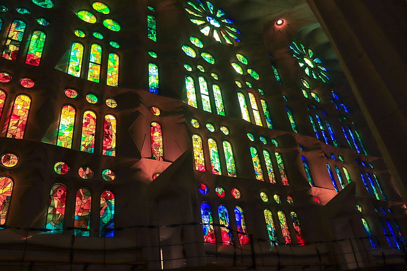 Stained glass windows, 2018, Sagrada Familia, Cathedral, HD wallpaper