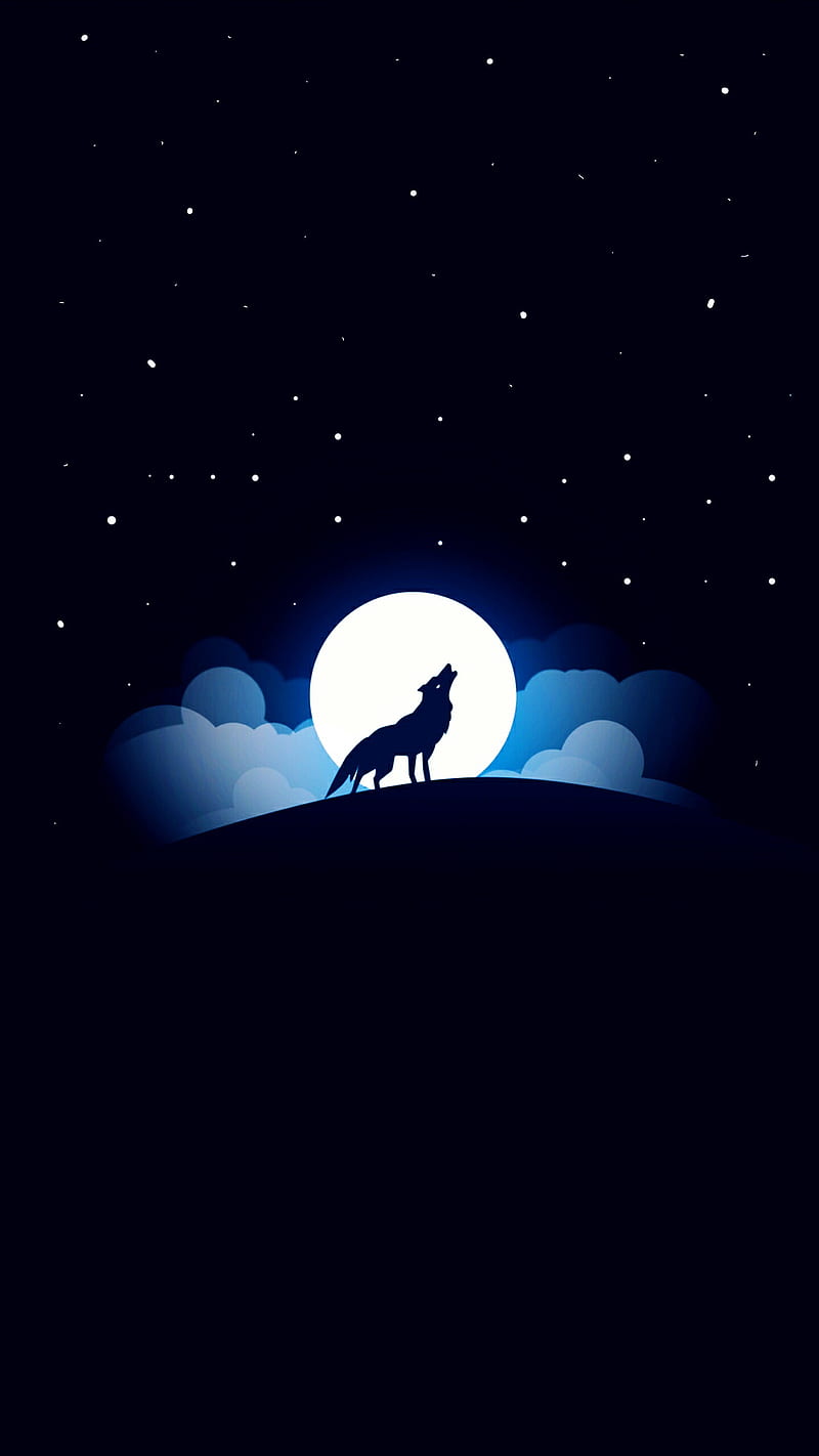 The full moon, clouds, full moon, howl, moon, moonlight, night, simple, star, stars, wolf, HD phone wallpaper