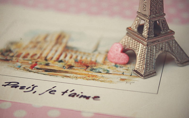 Paris,Je T'aime, city, tower, love, heart, paris, wall, pink, HD wallpaper